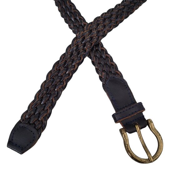 Vintage Braided Black Leather Belt Brass Buckle Made in Thailand - Picture 5 of 8